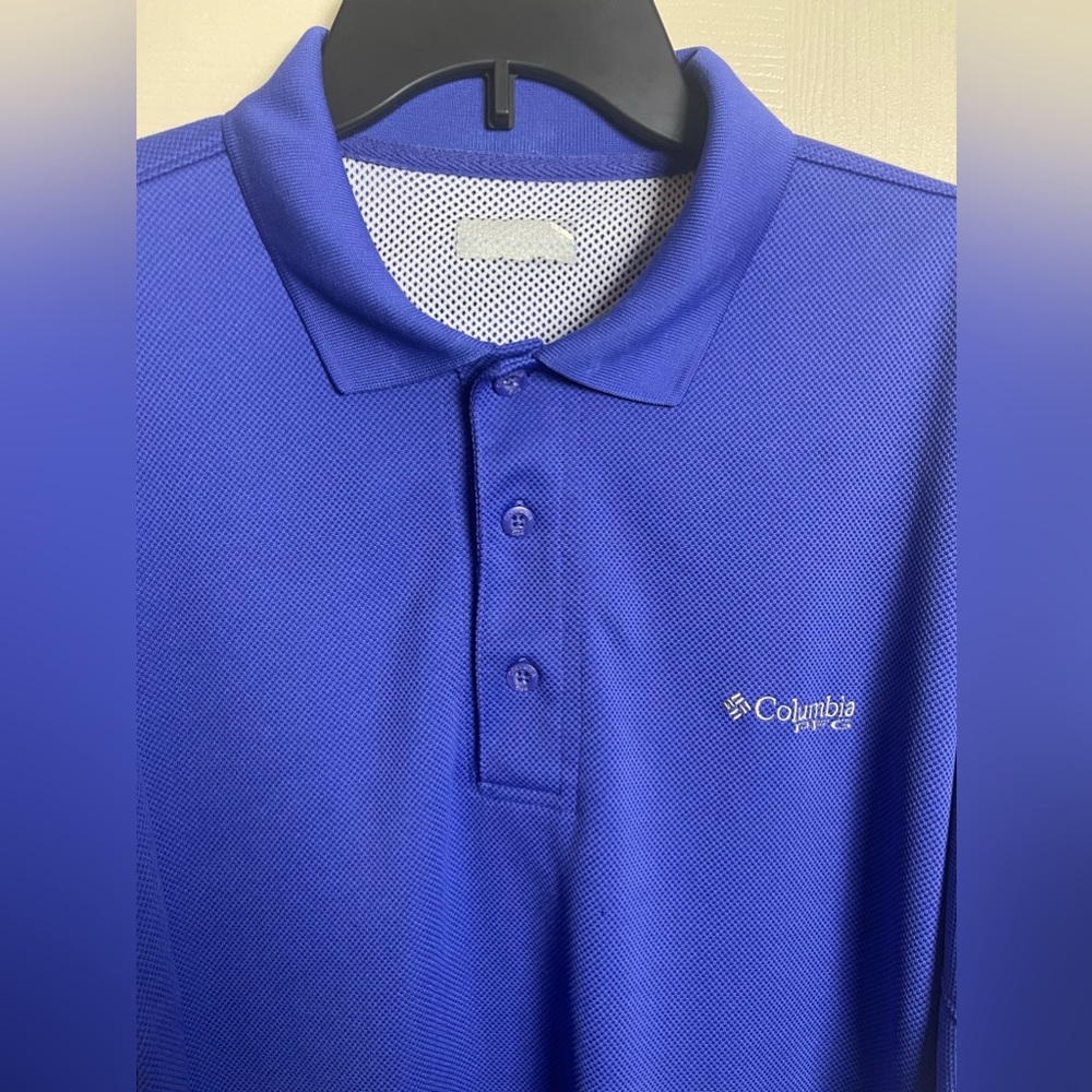 Columbia PFG Blue Knit Vented Fishing Polo Shirt Omni Shade - Picture 8 of 13